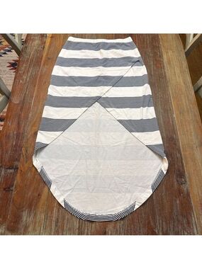 Roxy White Navy Striped Asymmetrical Faux Wrap Skirt Small
